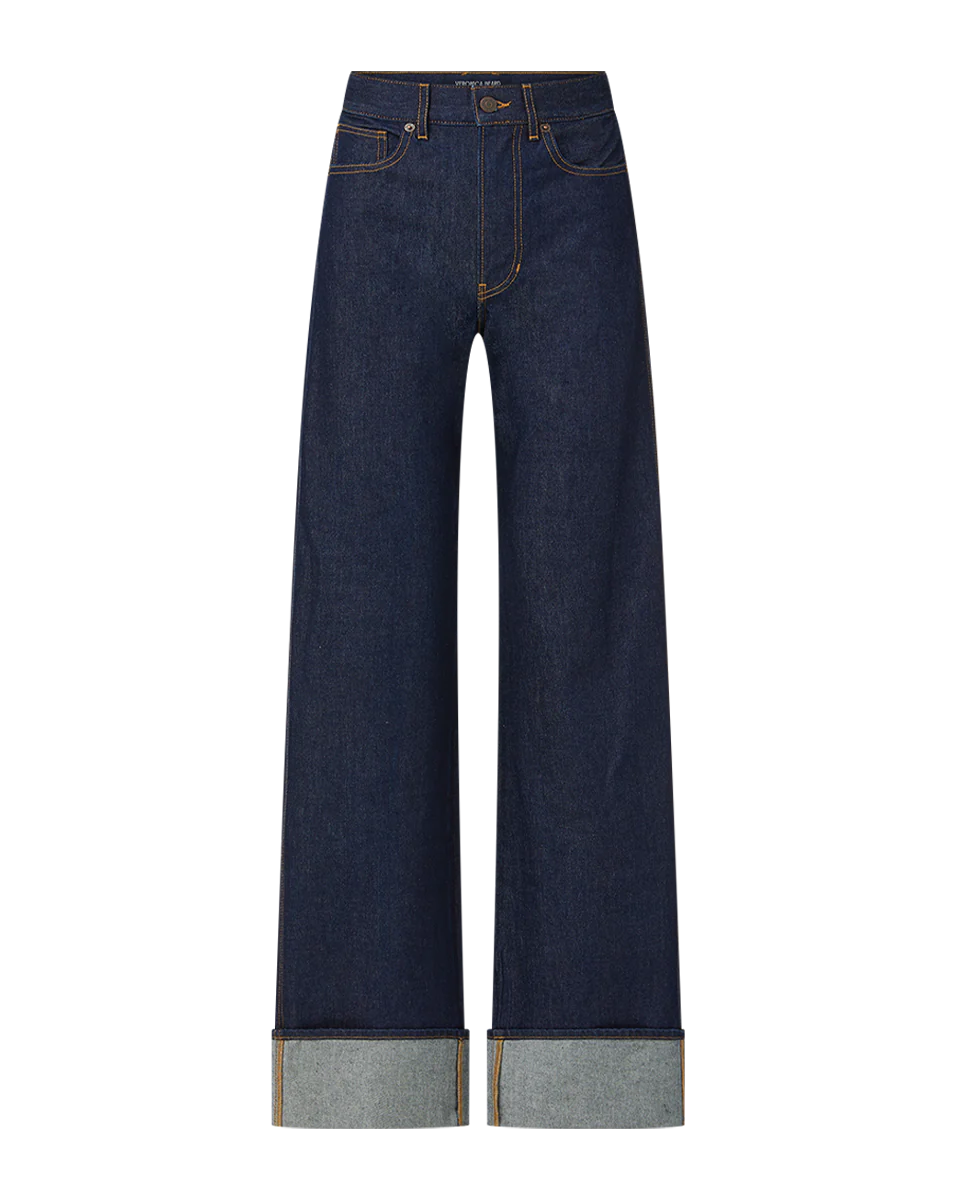 Indigo Rinse Taylor Cuffed Wide-Leg Jean