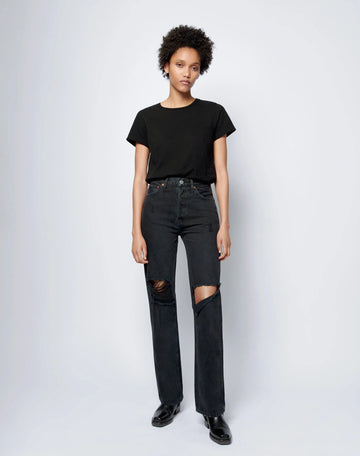 High Rise Loose in Washed Black with Rips