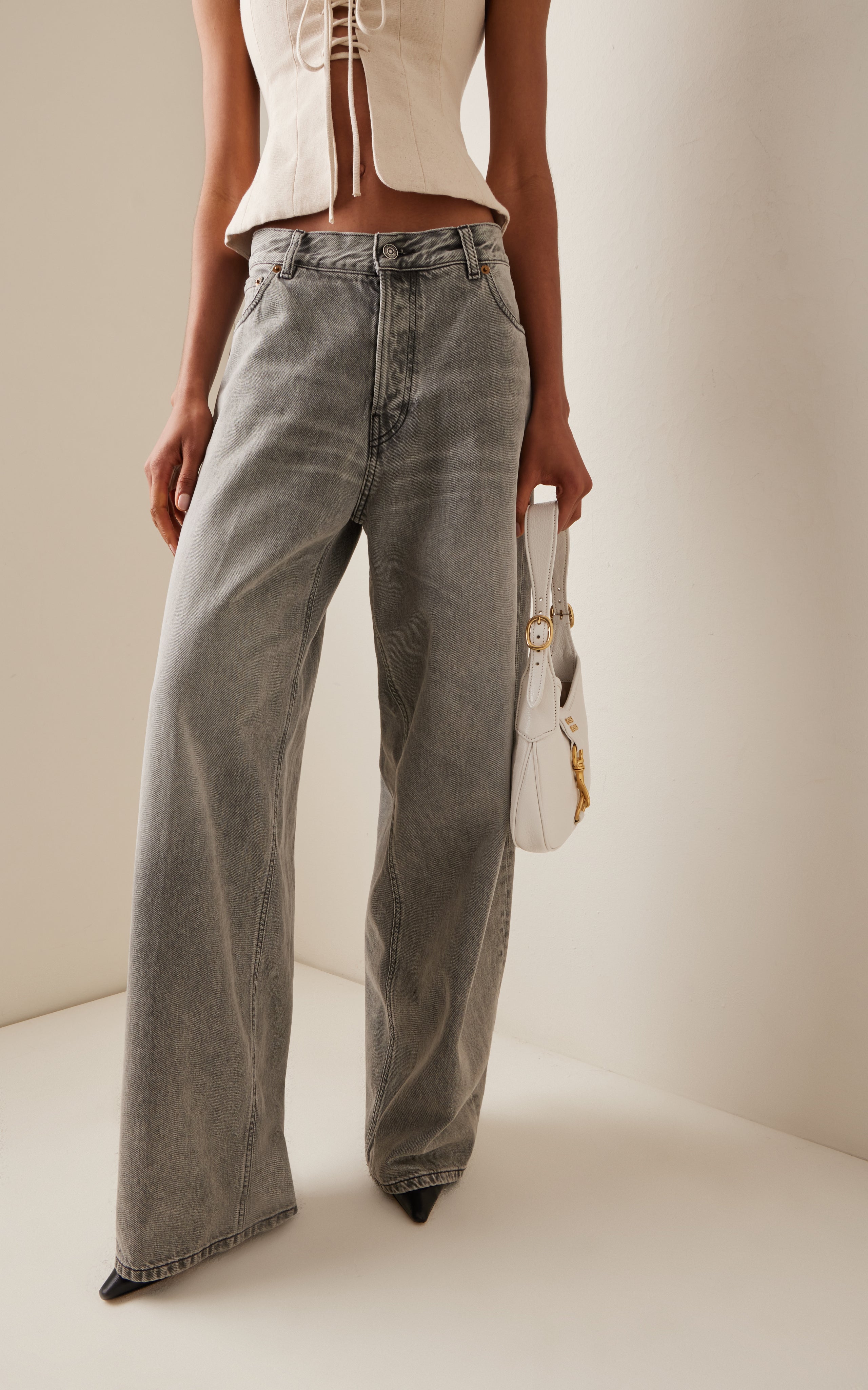 HAIKURE Bethany Rigid Drop-Rise Wide-Leg Jeans in Grey